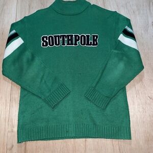 Vintage Southpole SPELLOUT  Sweater Chunky Knit Green Oversize Hip Hop Baggy L